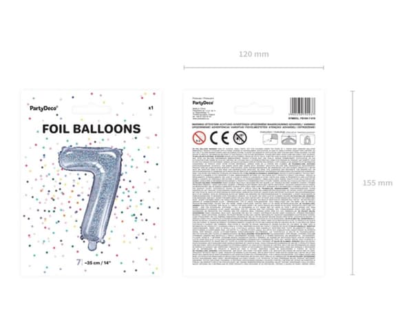 Folieballong "7" silverfärgade med purpurin (35 cm)