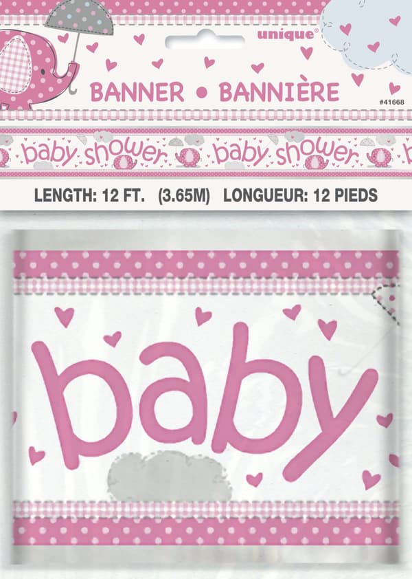 Pink Baby Shower banner - Umbrellaphants Pink