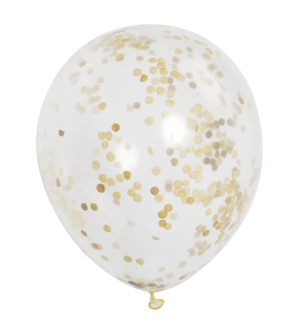 6 Latexballoner Fyldt med Guld Konfetti