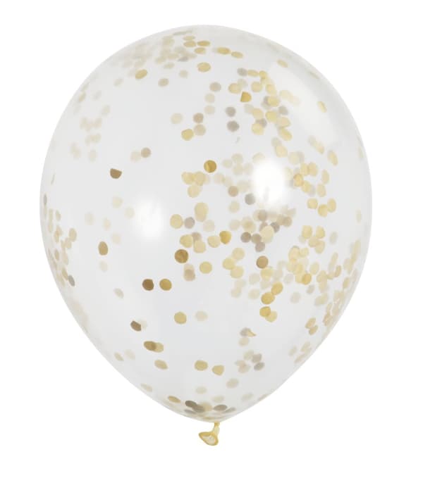 6 Latexballoner Fyldt med Guld Konfetti