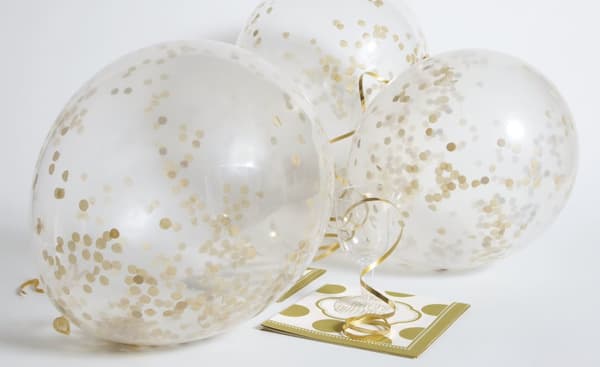6 Latexballoner Fyldt med Guld Konfetti