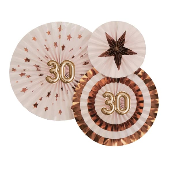 3 Hängande pappersdekorationer blandade "30" (21-26-30 cm) - Glitz & Glamour Pink & Rose Gold