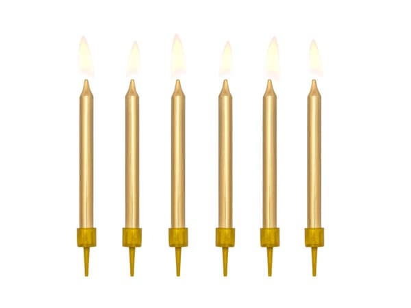 6 Guld Fødselsdagsstearinlys, 6cm
