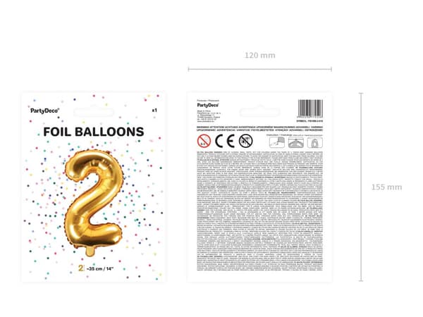 "2" Folieballong i gull (35 cm)