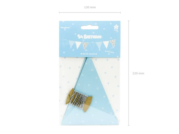 Banderoll med blå prickar i papper - Blue 1st Birthday