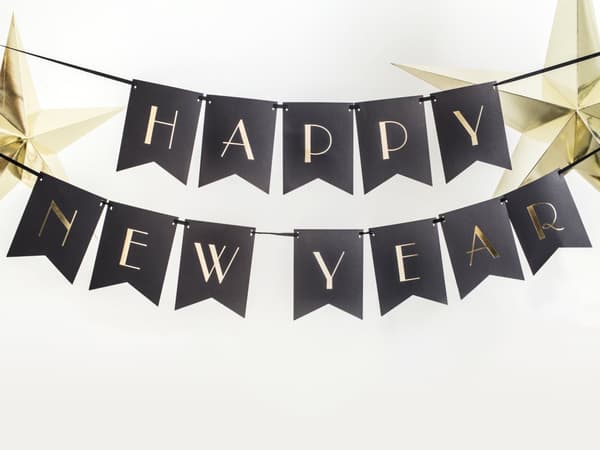 "Happy New Year" Banner, Svart & Gull - New Year’s Eve Kolleksjon