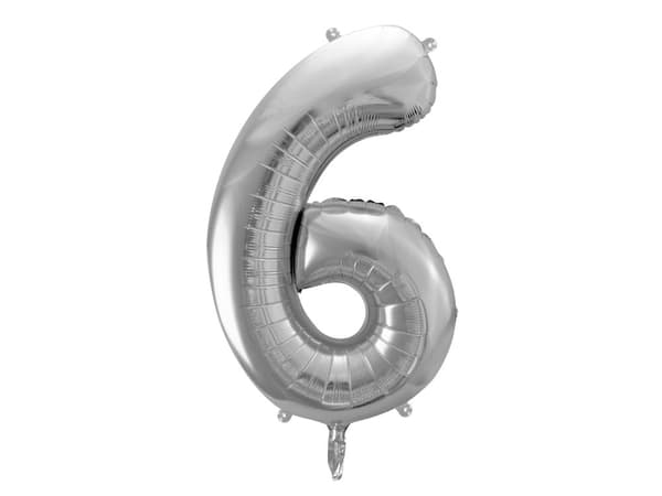 Nummer "6" folieballon i sølv, 86 cm