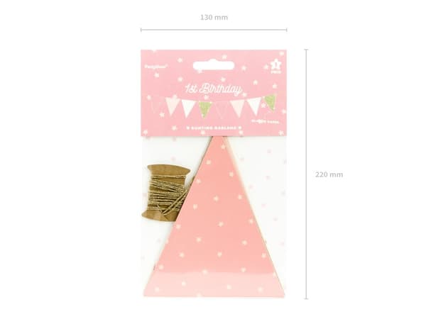 Print Papir Flagdug med Pink Prikker - Pink 1st Birthday