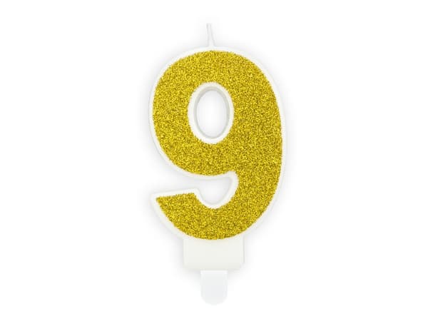 Nummer 9 fødselsdagslys i guld