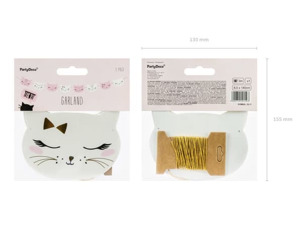 Katte ansigt guirlande i pastelrosa lavet af papir - Meow Party