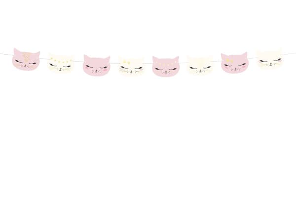 Katte ansigt guirlande i pastelrosa lavet af papir - Meow Party