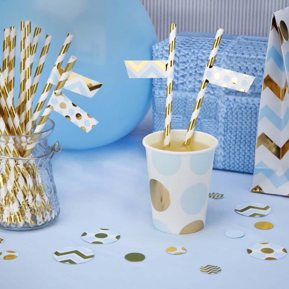 30 klistermärken till sugrör blå och guldfärgade - Pattern Works