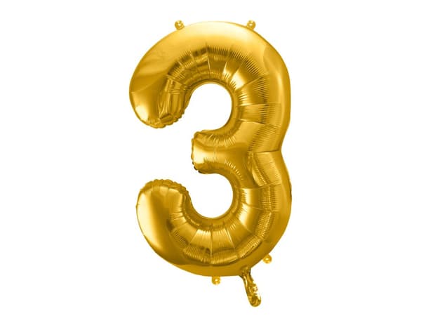 Nummer "3" folieballon i guld, 86 cm