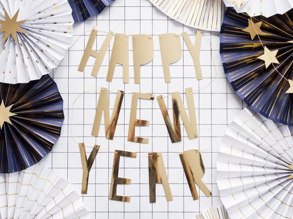 "Happy New Year" girlander i gull - Godt Nyttår Kolleksjon