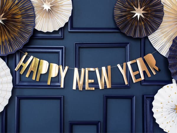 "Happy New Year" girlander i gull - Godt Nyttår Kolleksjon
