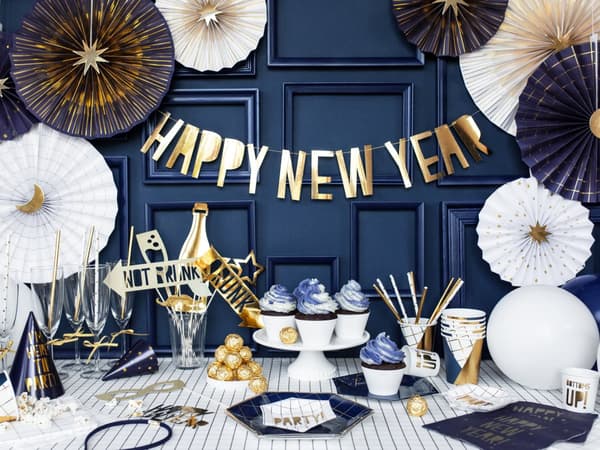 "Happy New Year" girlander i gull - Godt Nyttår Kolleksjon