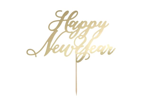 "Happy New Year" kagedekoration i guld - New Year