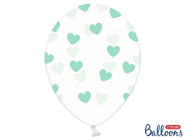 6 ballonger med gröna hjärtan (30 cm)