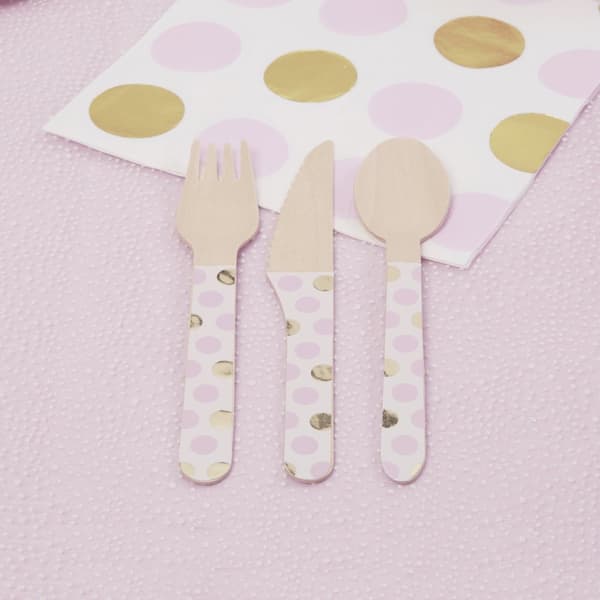 24 stk Pink Prikket Træbestik Sæt- Pattern Works