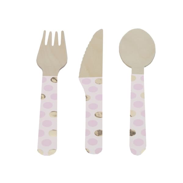 24 stk Pink Prikket Træbestik Sæt- Pattern Works