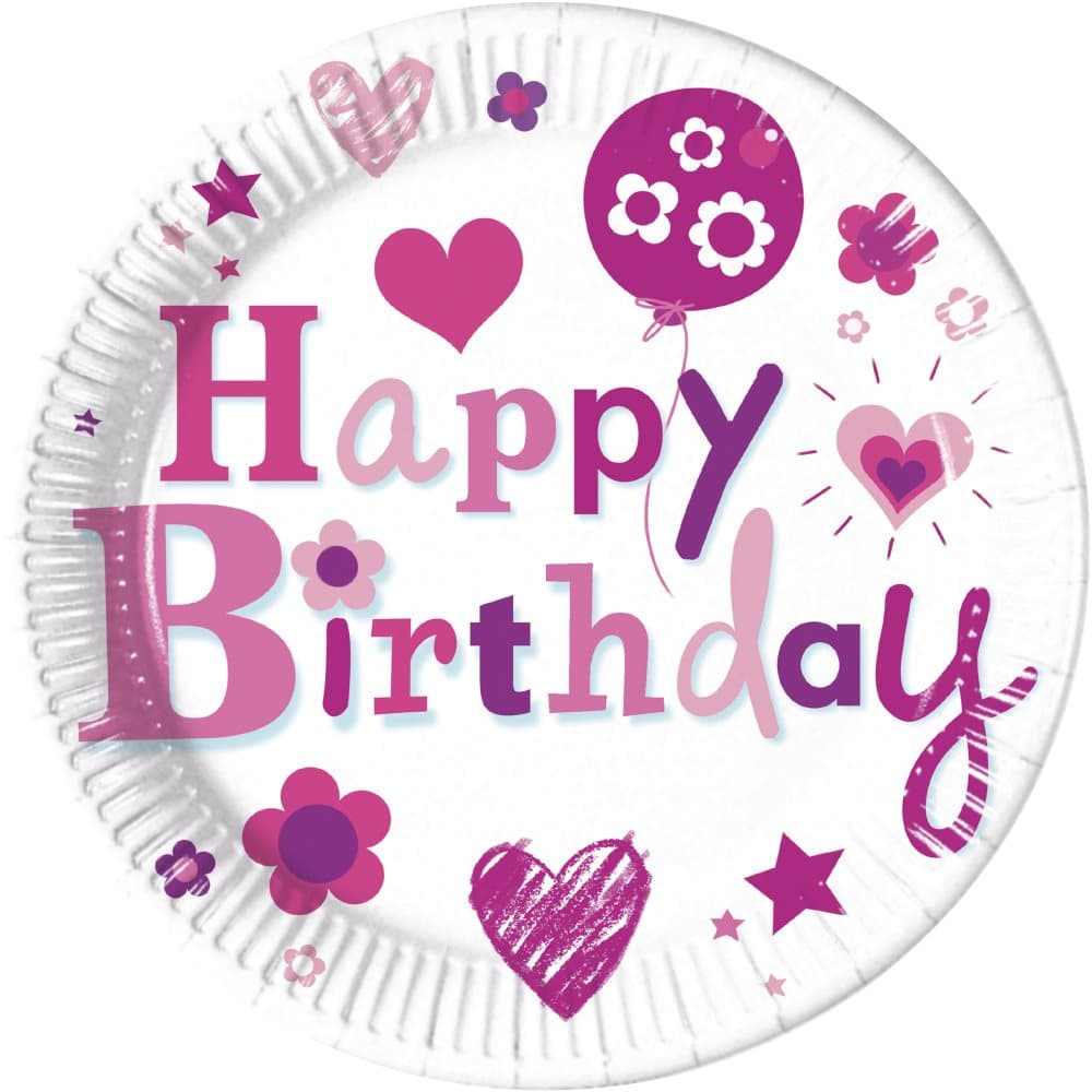 8 stora tallrikar Happy Birthday Girl (23 cm)