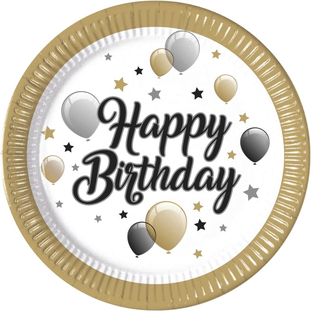 8 stora tallrikar ballonger Happy Birthday (23 cm)