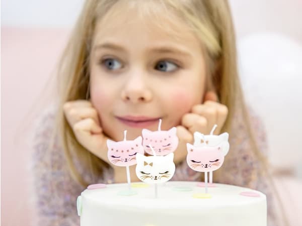 6 födelsesdagsljus i form av blandade katter (2 cm) - Meow Party