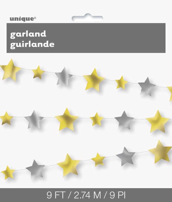 Girlang stjärnor guldiga och silvriga
