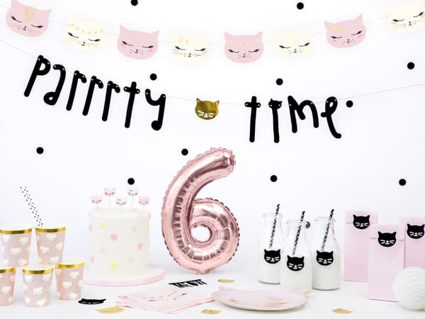 6 kissanmuotoista paperilautasta, pinkki - Meow Party
