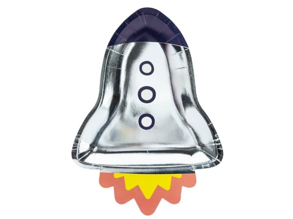 Sett med 6 Rocket Formet Sølv Papptallerkener - Space Party
