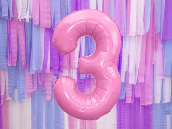 Numero "3" foliopallo, pinkki, 86 cm