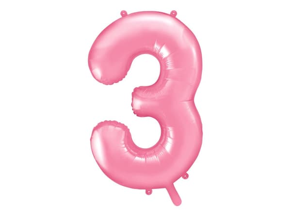 Numero "3" foliopallo, pinkki, 86 cm