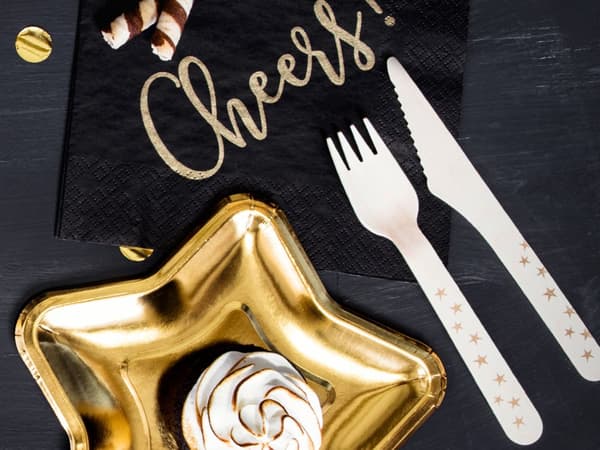 18-Deler Trebestikk Sett med Gullstjerner - New Year's Eve Kolleksjon