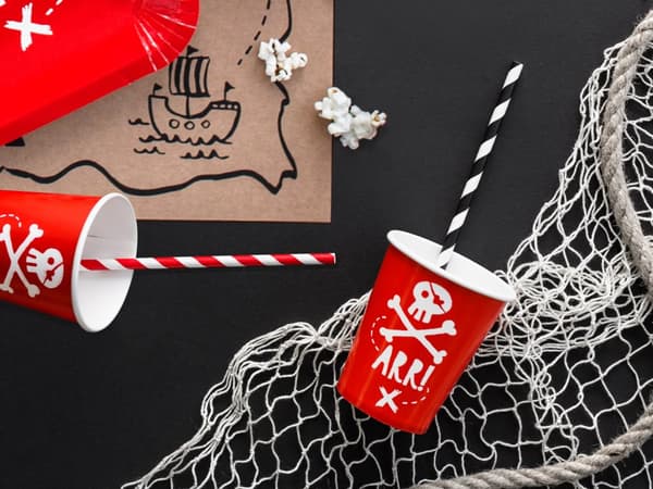 10 papperssugrör röda med vita ränder - Pirates Party