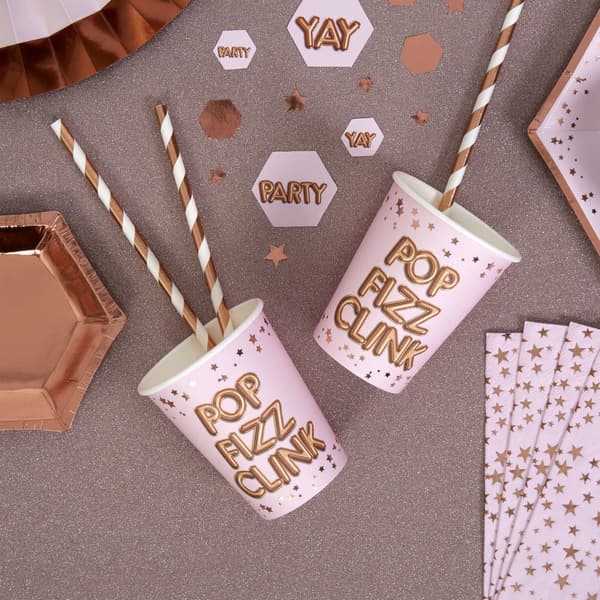 Set  de 8 papperspappersmuggar "Pop, Fizz, Clink" - Glitz & Glamour Pink & Rose Gold