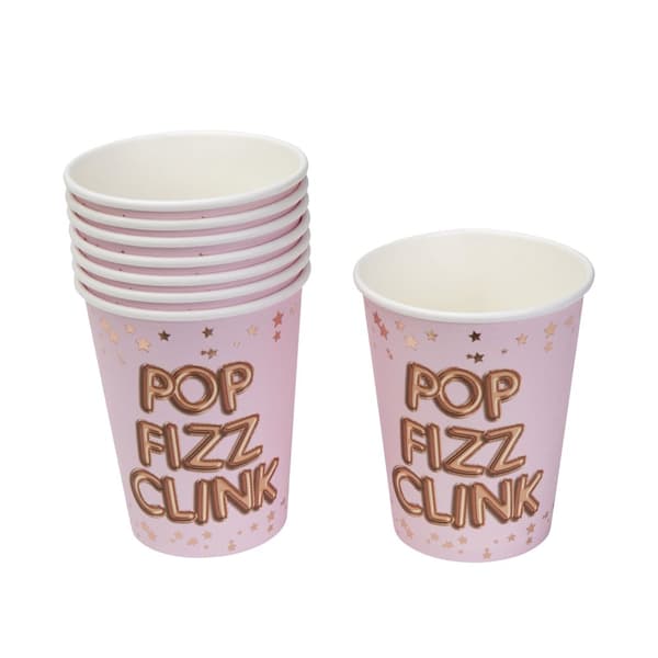 Set  de 8 papperspappersmuggar "Pop, Fizz, Clink" - Glitz & Glamour Pink & Rose Gold