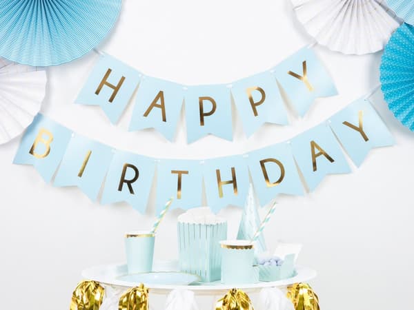 "Happy Birthday" Banner, Pastellblå - Touch of Gull