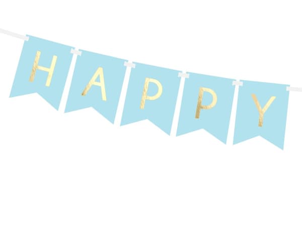 "Happy Birthday" Banner, Pastellblå - Touch of Gull