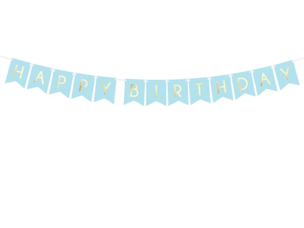 "Happy Birthday" Banner, Pastellblå - Touch of Gull