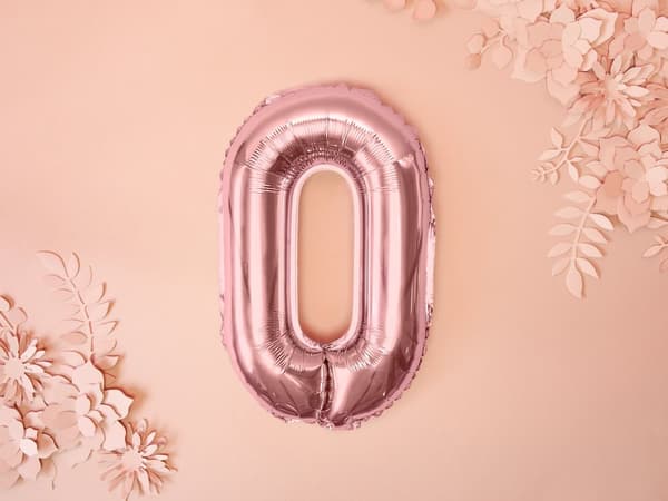"0" Folieballong i rosegull (35 cm)