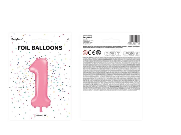 Numero "1" foliopallo, pinkki, 86 cm