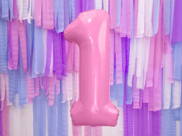 Numero "1" foliopallo, pinkki, 86 cm