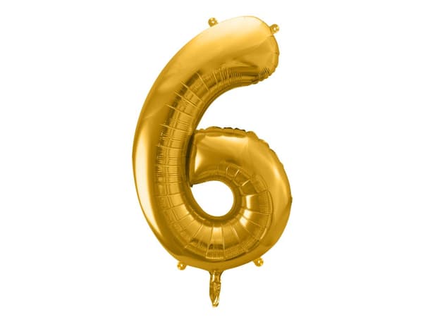 Nummer "6" folieballon i guld, 86 cm