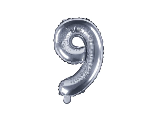 Folieballong "9" silverfärgad (35 cm)