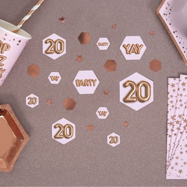 Bordkonfetti "20" - Glitz & Glamour Pink & Rose Gold