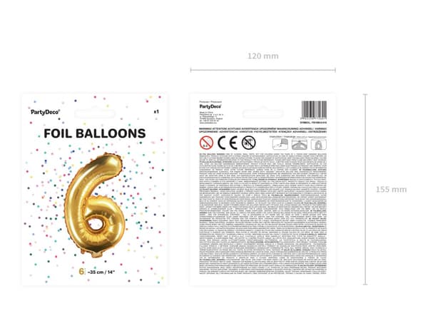 "6" Folieballong i guld  (35 cm)