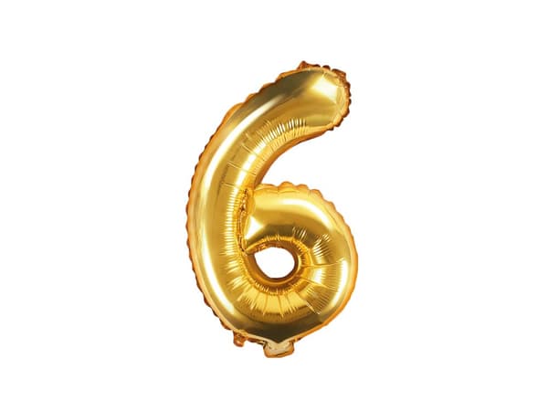 "6" Folieballong i guld  (35 cm)