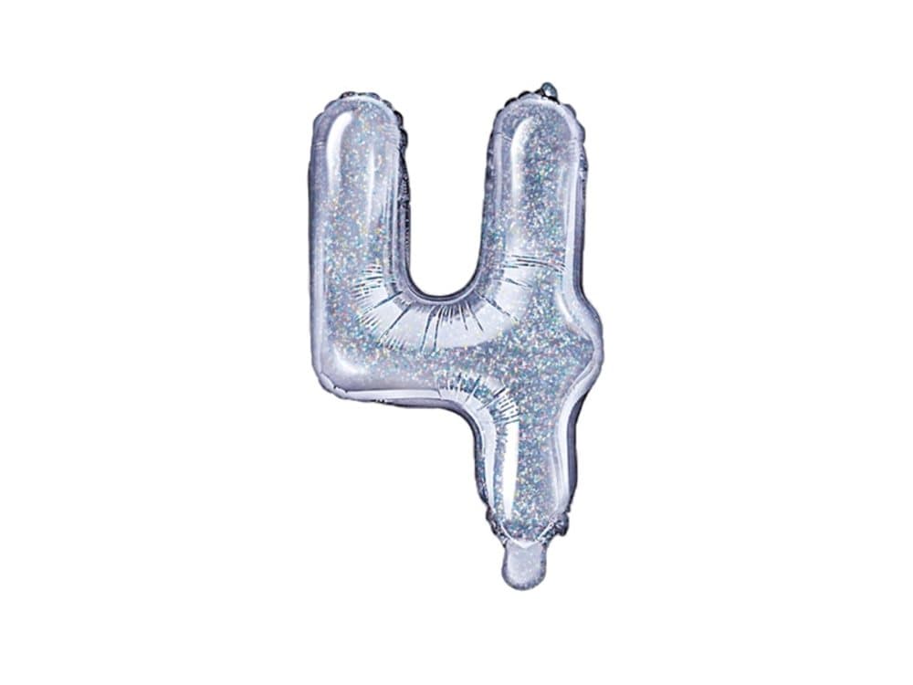 Folieballong "4" silverfärgade med purpurin (35 cm)