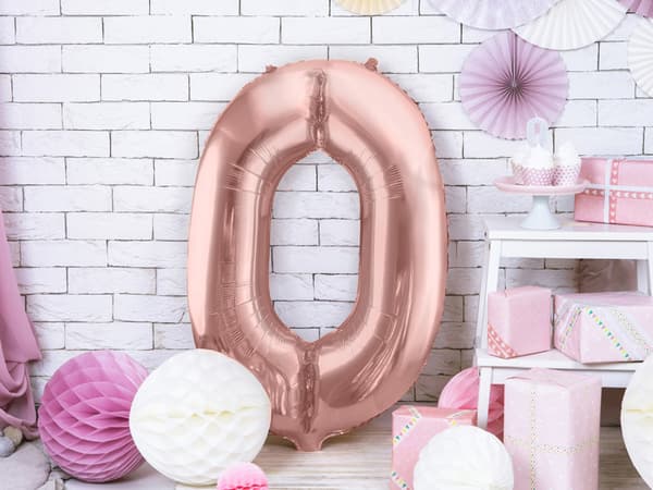"0" Folieballon i roseguld (86 cm)