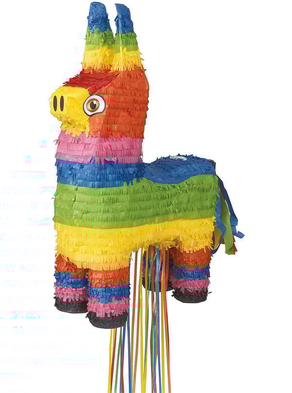 Flerfarvet 3D æsel Piñata med bånd